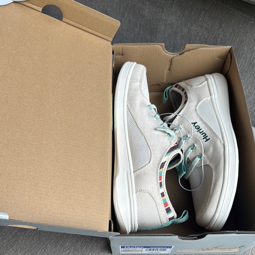 Hurley White Sneakers with Teal and Multicolor Stripes size 10 women’s